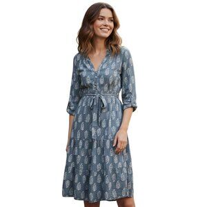 Lucky Brand Fit And Flare Belted Bohemian Peasant VNeck Dress Size M